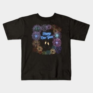 Happy New Year Fireworks and Champagne Flutes Kids T-Shirt